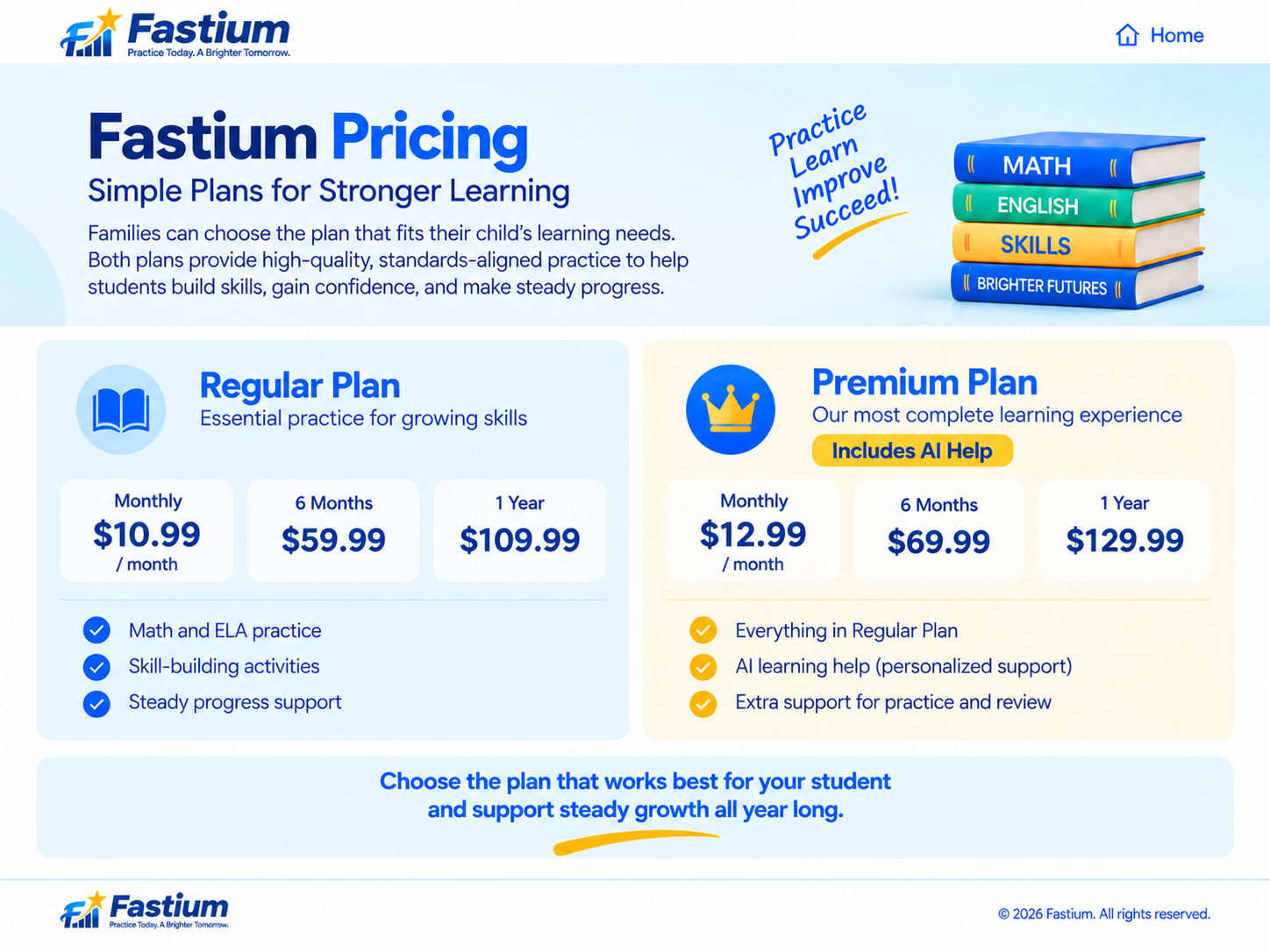 Fastium pricing page with Regular and Premium membership options